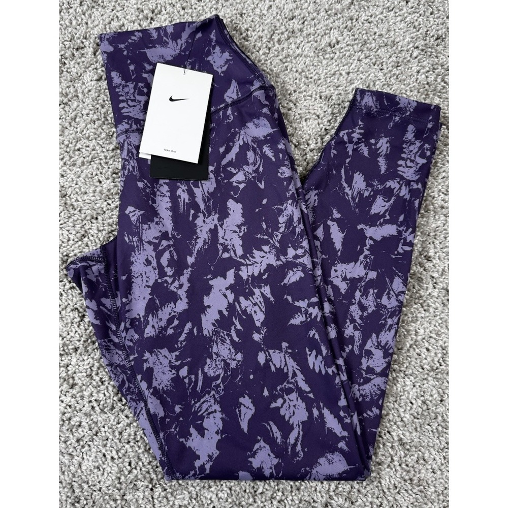 NEW Nike One Dri Fit Womens Leggings High Rise 7/8 Length Purple Small